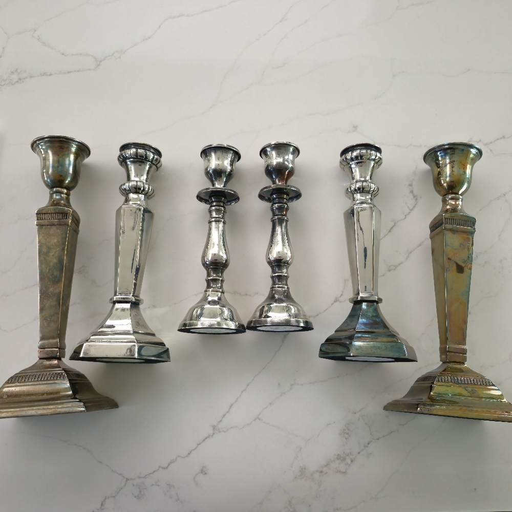 pottery barn antique silver candle stick holders set of 6
